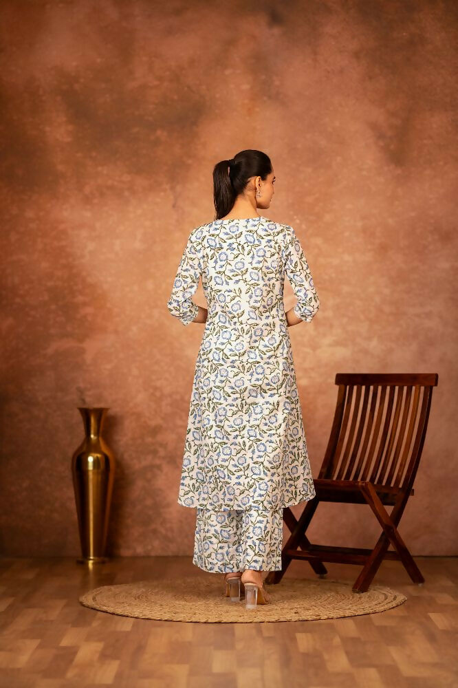 Joban Fashion Blue Hand Block Printed Cotton Suit Set | Grocsy