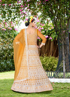 Yellow Net Embroidered Semi Stitched Lehenga Choli with Dupatta - Bhagya | Grocsy