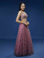 House of Panchhi Pink Net Sequinse Embroidered Lehenga & Blouse with Dupatta | Grocsy