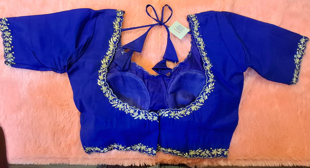 Kia Fashions Royal Blue Hand Embroidered Embroidered Readymade Blouse | Grocsy