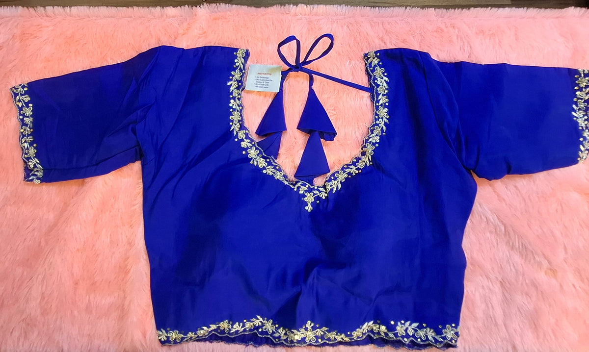 Kia Fashions Royal Blue Hand Embroidered Embroidered Readymade Blouse | Grocsy