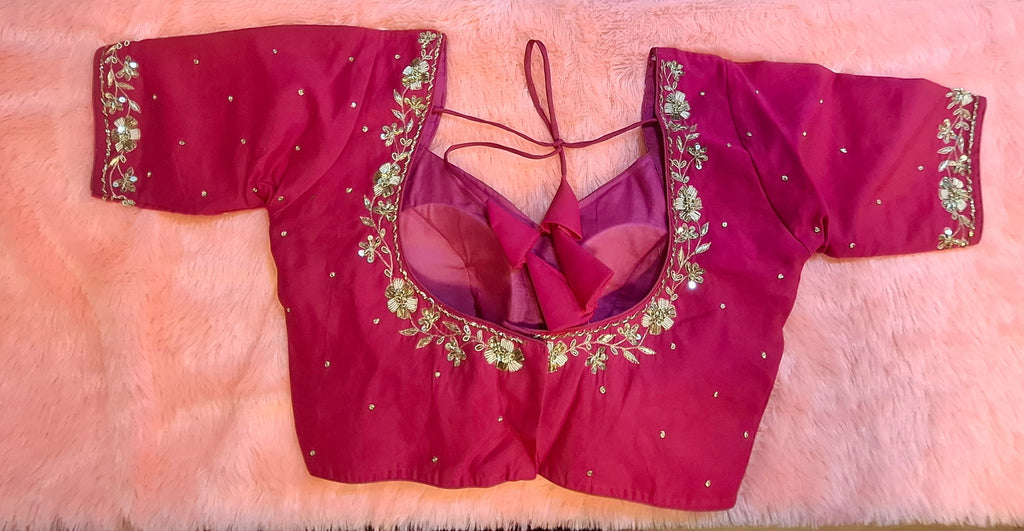 Kia Fashions Hot Pink Hand Embroidered Embroidered Readymade Blouse | Grocsy