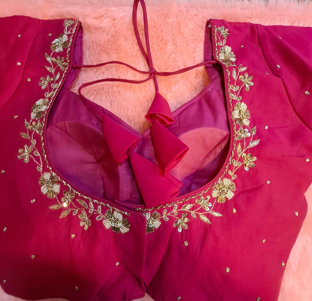 Kia Fashions Hot Pink Hand Embroidered Embroidered Readymade Blouse | Grocsy