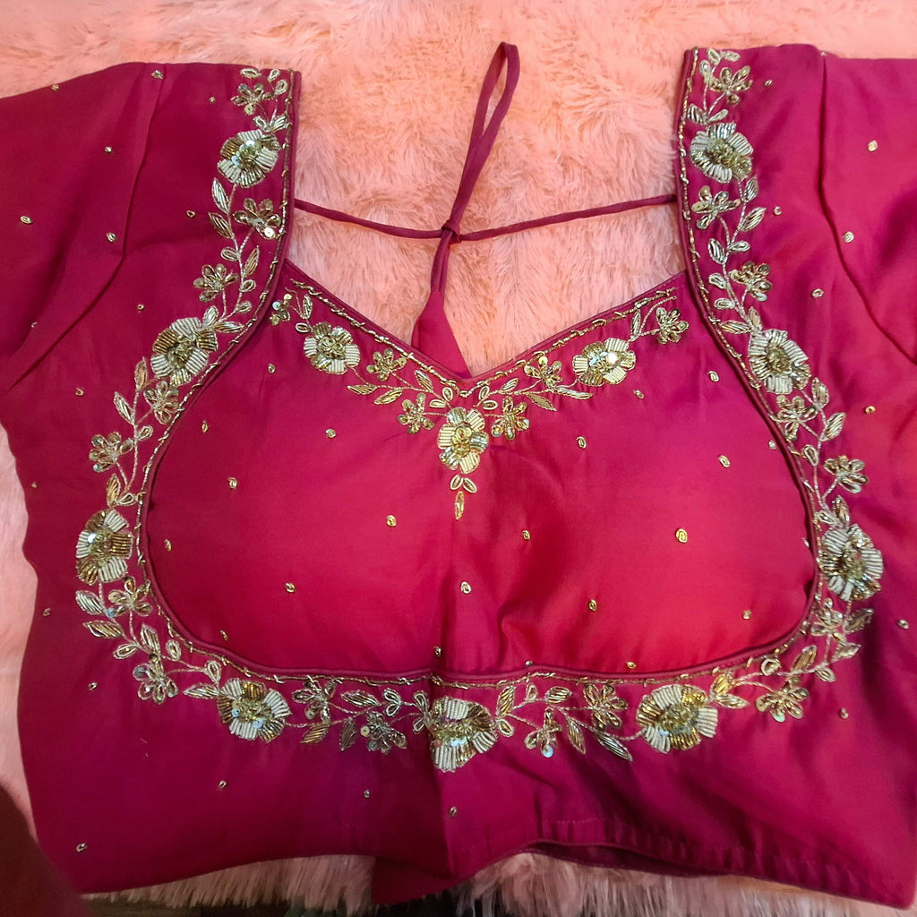 Kia Fashions Hot Pink Hand Embroidered Embroidered Readymade Blouse | Grocsy