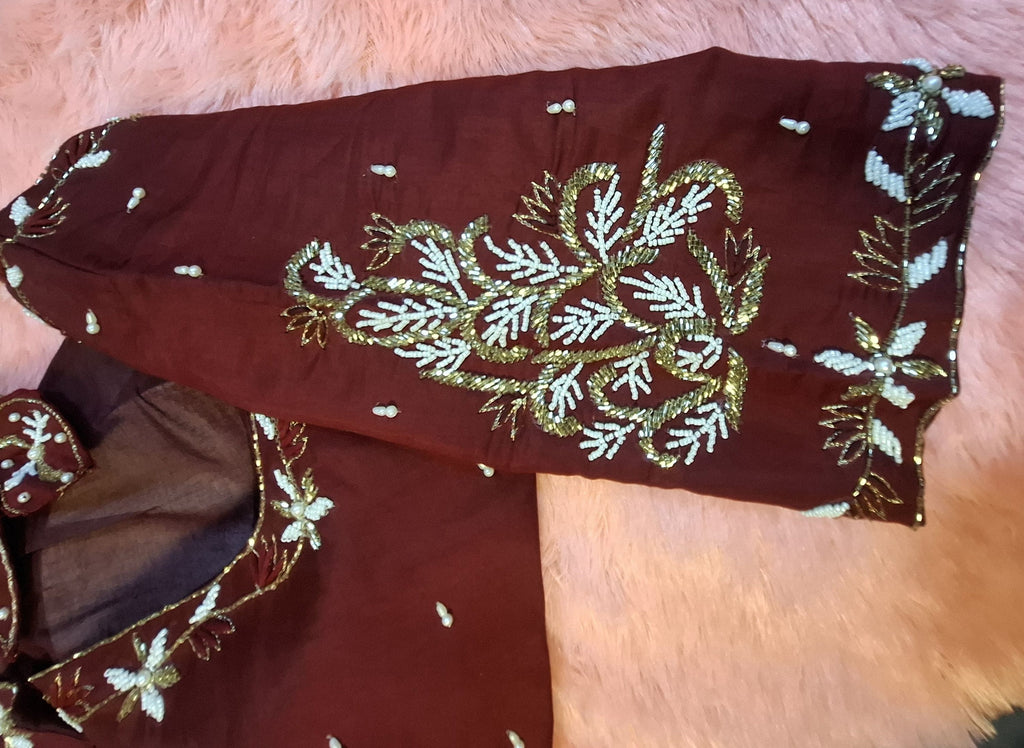 Kia Fashions Maroon Cotton Silk Hand Embroidered Readymade Blouse | Grocsy