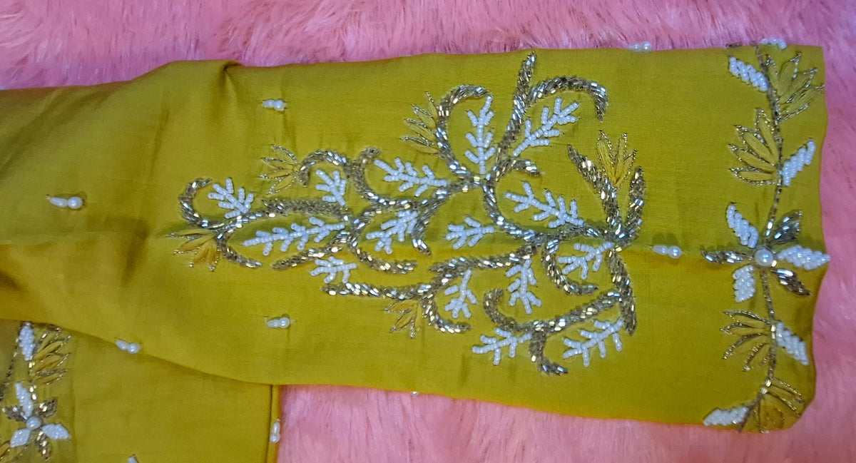 Kia Fashions Mustard Yellow Cotton Silk Hand Embroidered Readymade Blouse | Grocsy