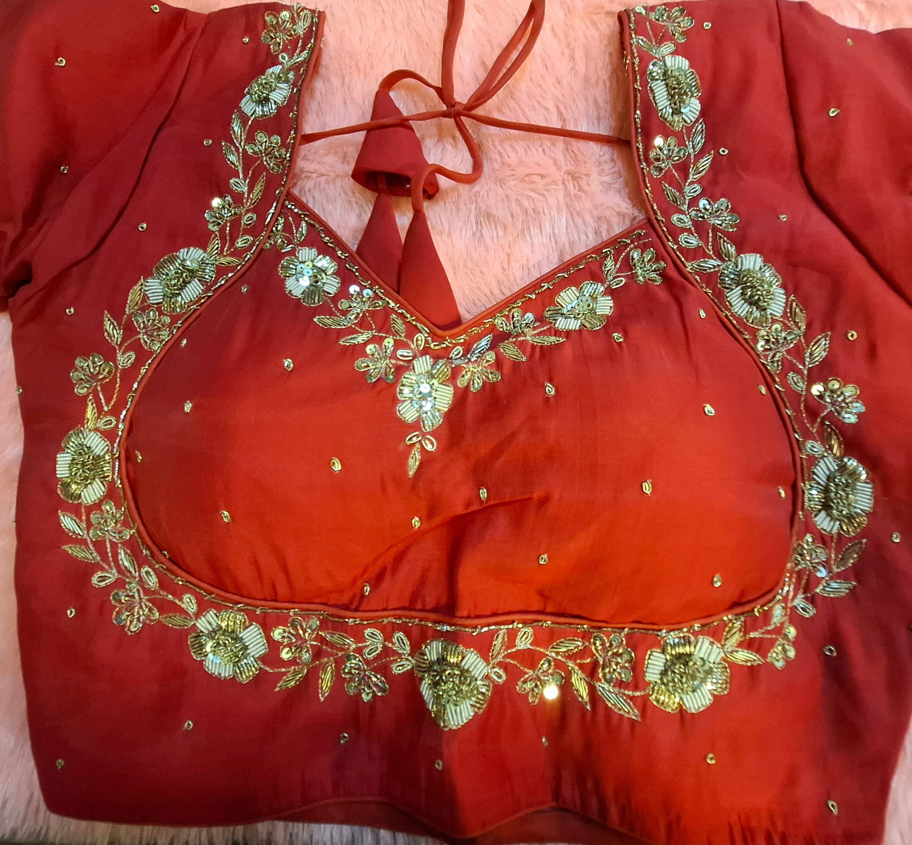 Kia Fashions Red Hand Embroidered Embroidered Readymade Blouse | Grocsy
