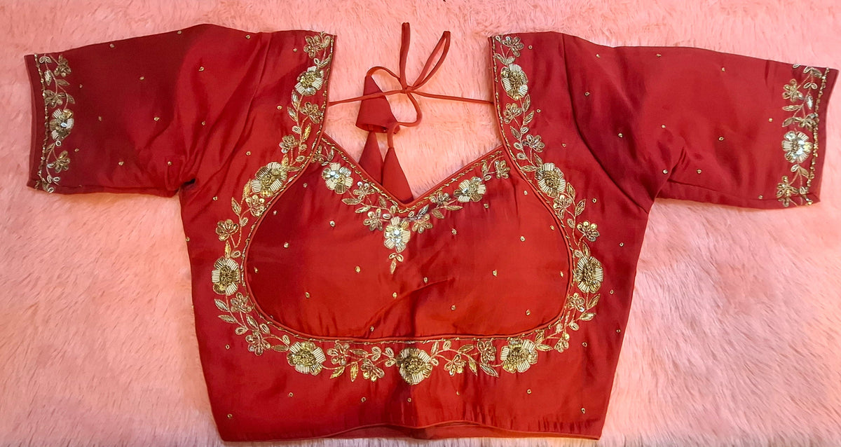 Kia Fashions Red Hand Embroidered Embroidered Readymade Blouse | Grocsy