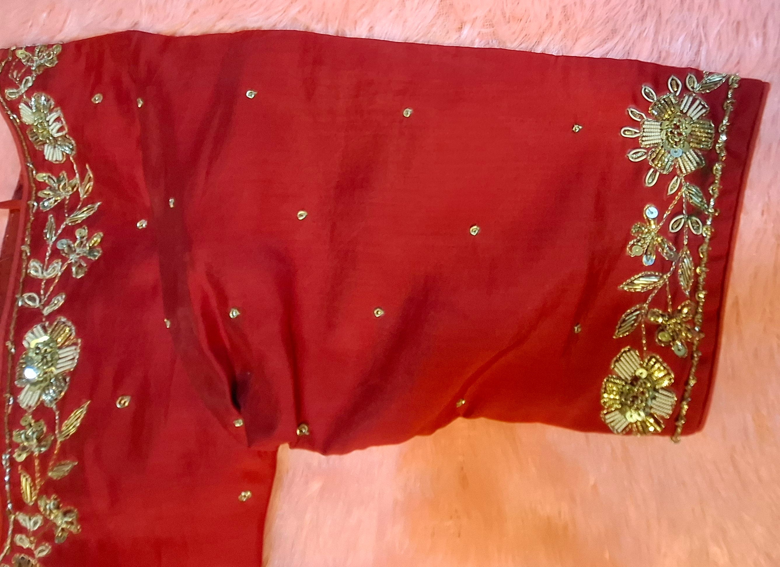 Kia Fashions Red Hand Embroidered Embroidered Readymade Blouse | Grocsy
