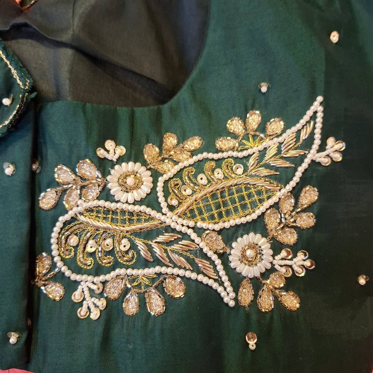 Kia Fashions Bottle Green Hand Embroidered Embroidered Readymade Blouse | Grocsy