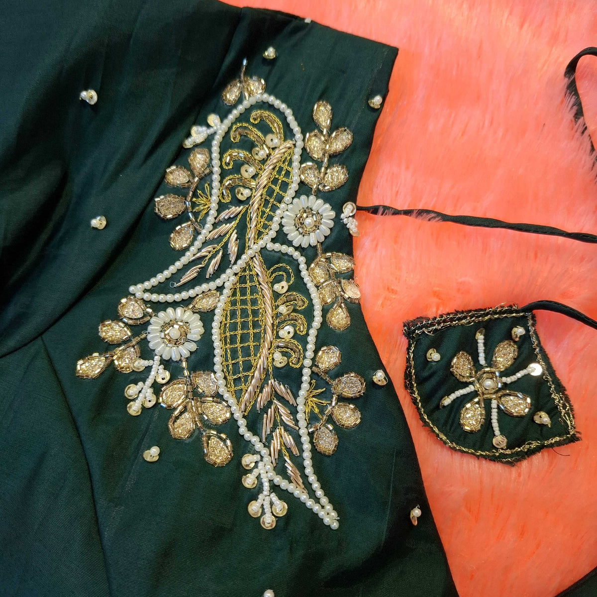 Kia Fashions Bottle Green Hand Embroidered Embroidered Readymade Blouse | Grocsy