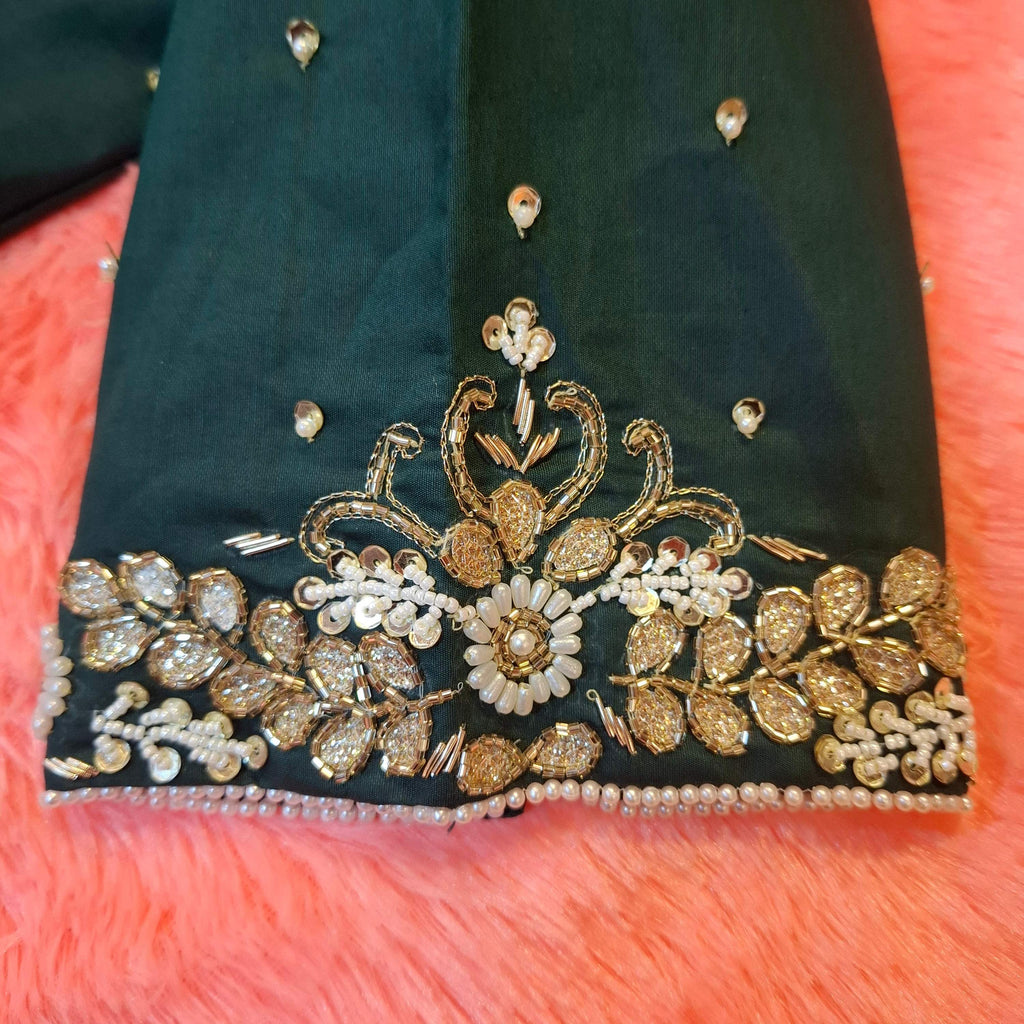 Kia Fashions Bottle Green Hand Embroidered Embroidered Readymade Blouse | Grocsy
