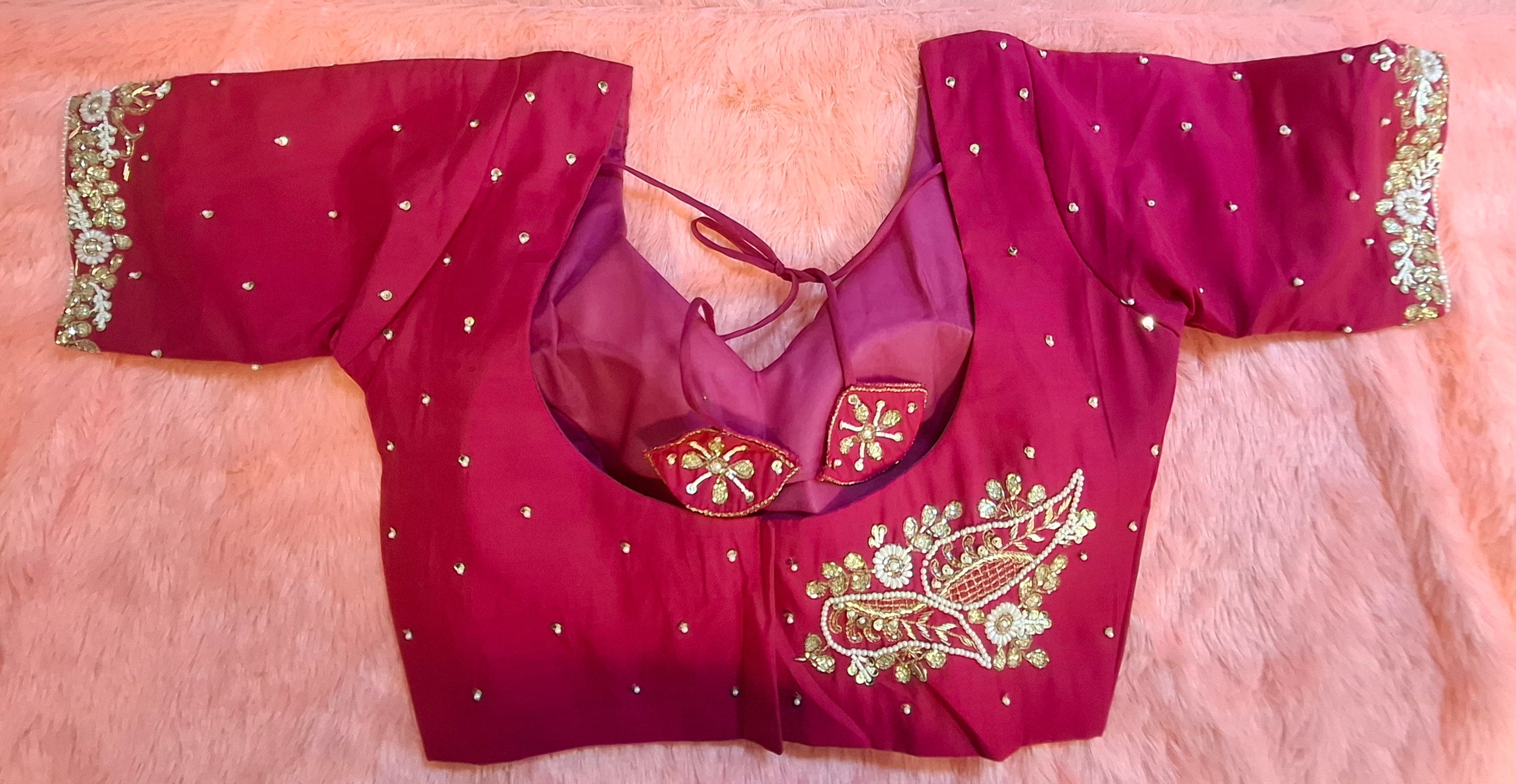 Kia Fashions Hot Pink Hand Embroidered Embroidered Readymade Blouse | Grocsy