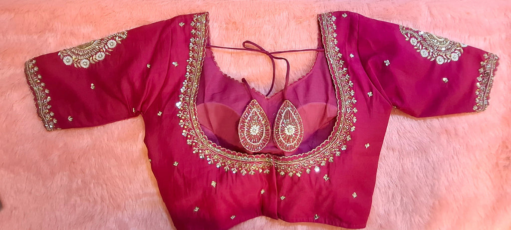 Kia Fashions Hot Pink Cotton Silk Hand Embroidered Readymade Blouse | Grocsy