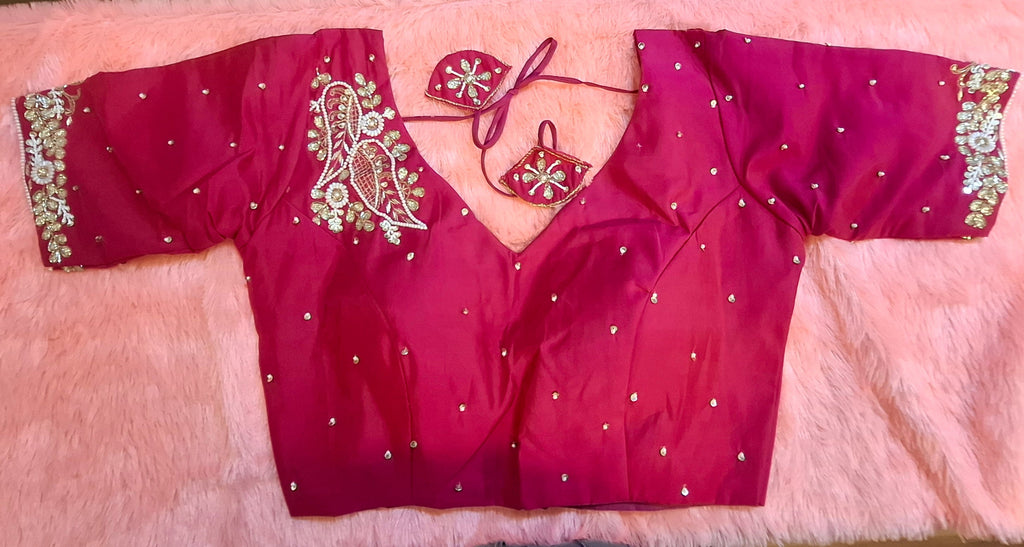 Kia Fashions Hot Pink Hand Embroidered Embroidered Readymade Blouse | Grocsy