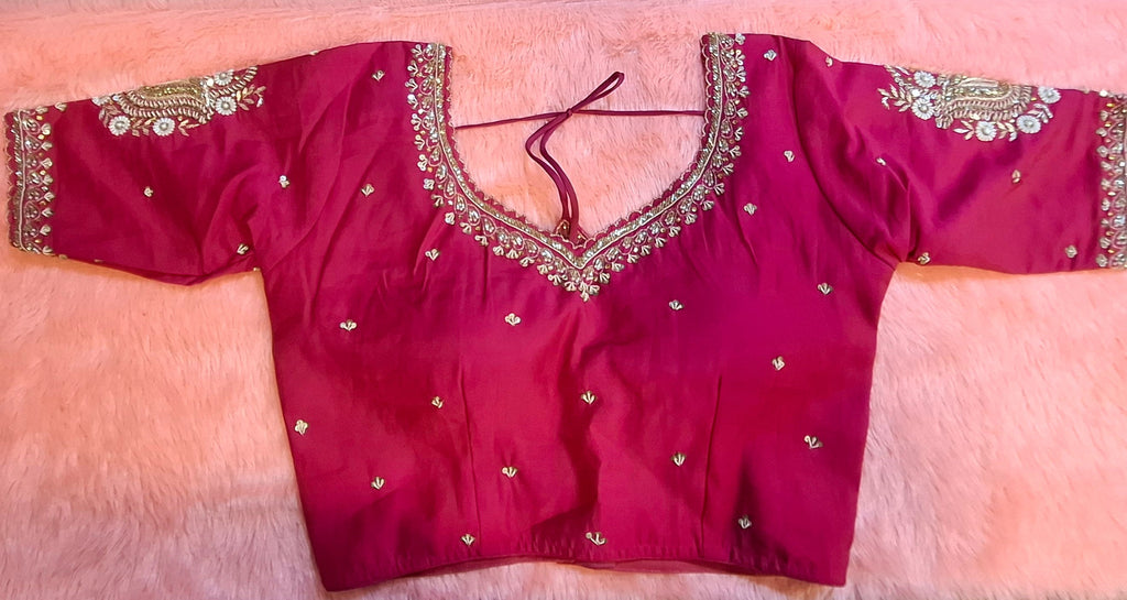 Kia Fashions Hot Pink Cotton Silk Hand Embroidered Readymade Blouse | Grocsy