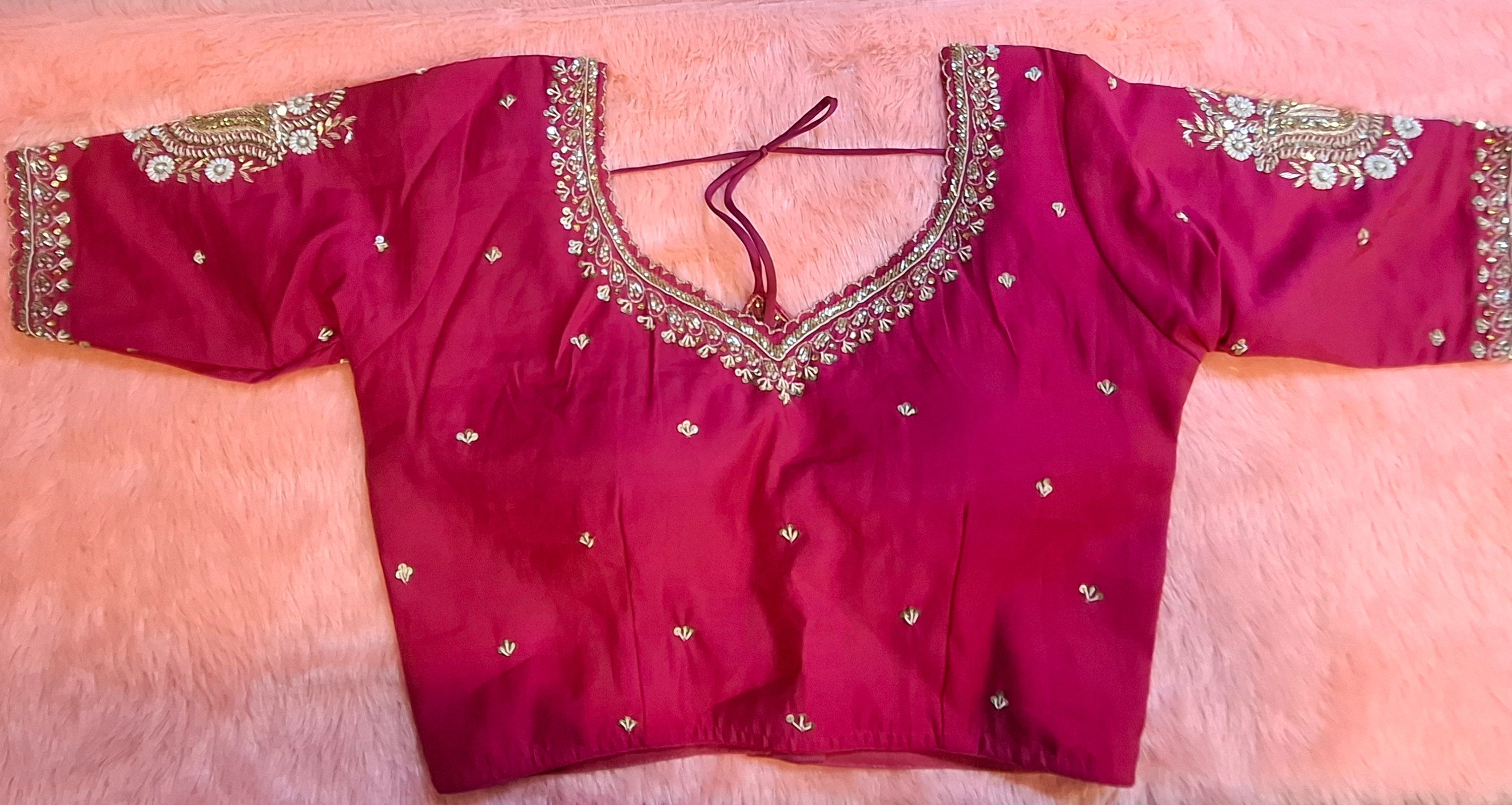Kia Fashions Hot Pink Cotton Silk Hand Embroidered Readymade Blouse | Grocsy