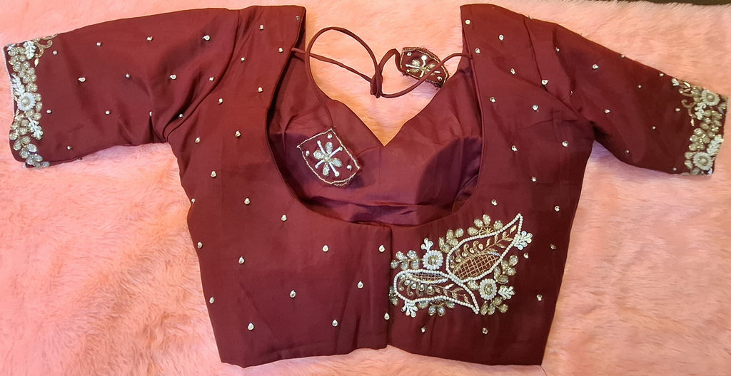 Kia Fashions Maroon Hand Embroidered Embroidered Readymade Blouse | Grocsy