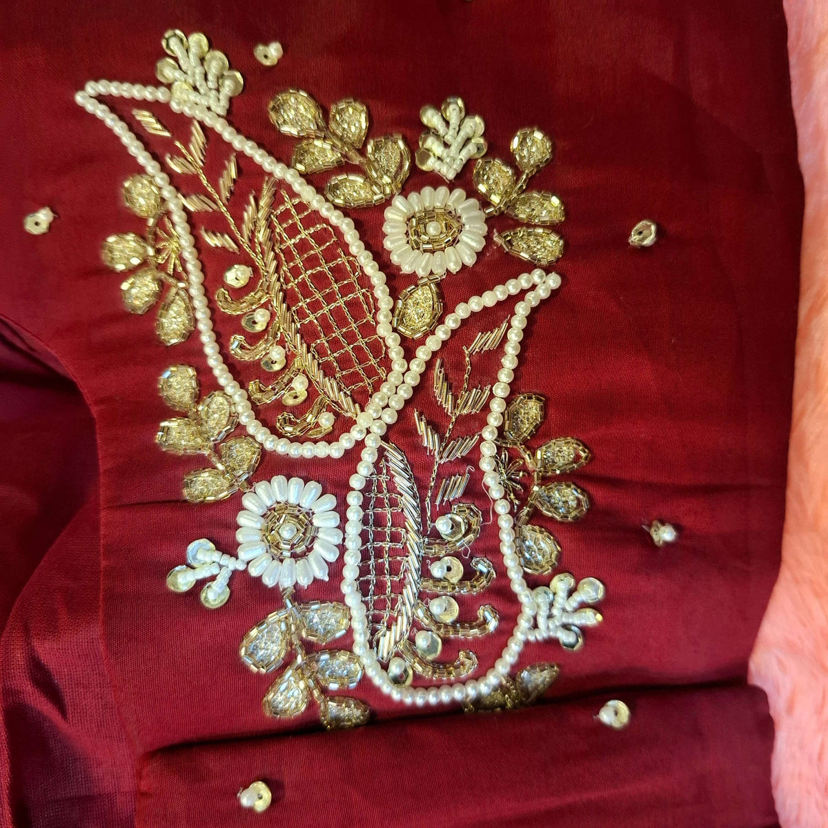 Kia Fashions Maroon Hand Embroidered Embroidered Readymade Blouse | Grocsy