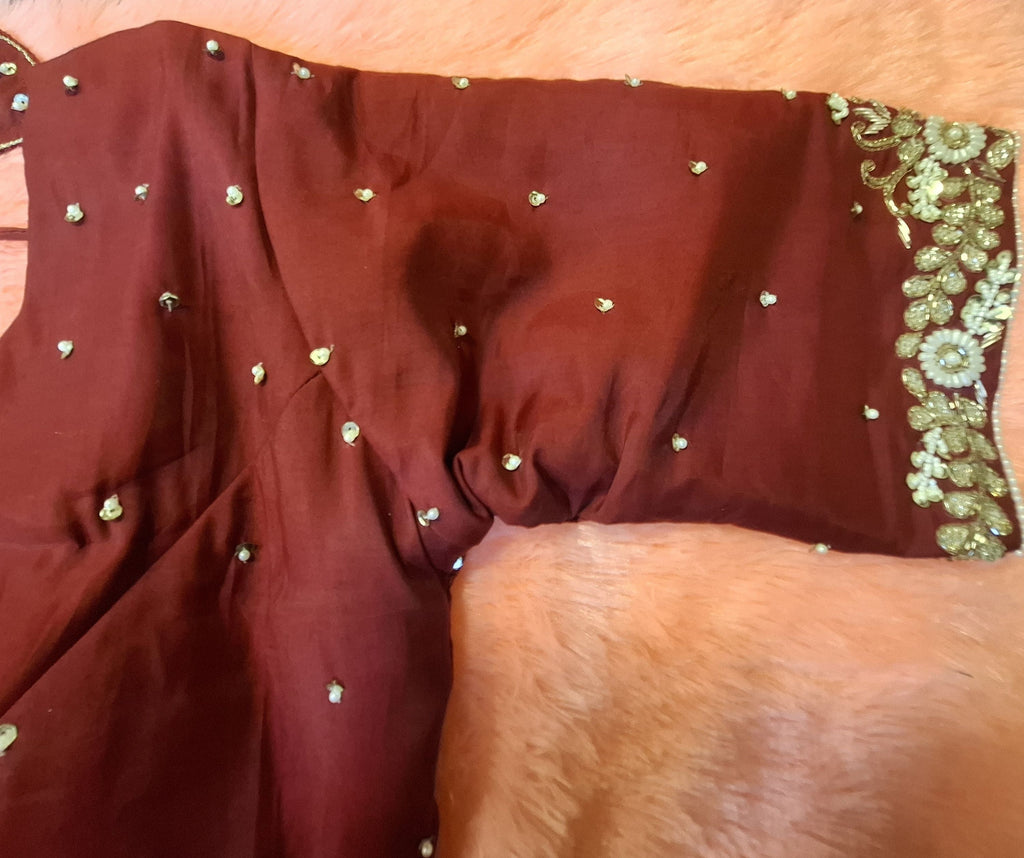 Kia Fashions Maroon Hand Embroidered Embroidered Readymade Blouse | Grocsy