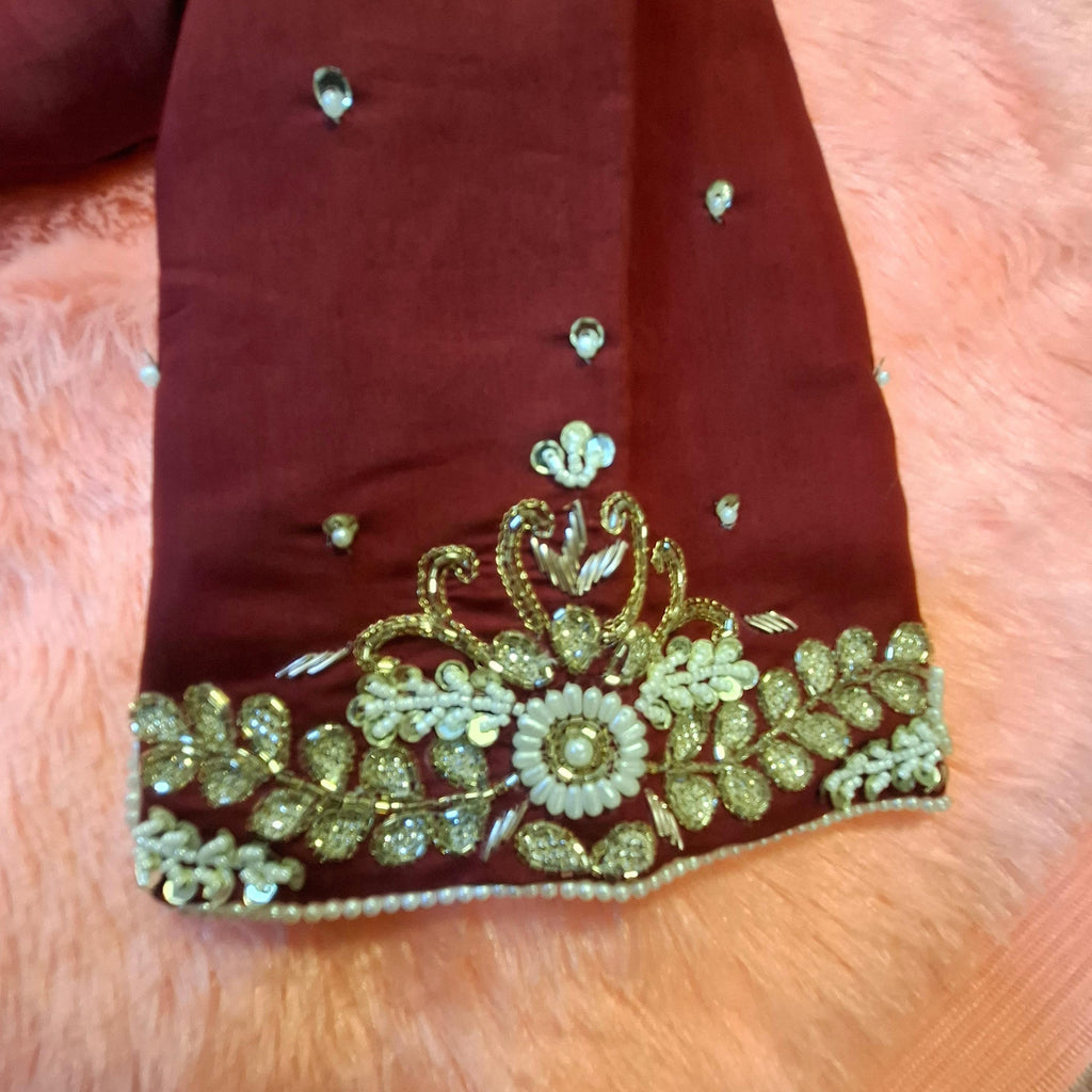 Kia Fashions Maroon Hand Embroidered Embroidered Readymade Blouse | Grocsy