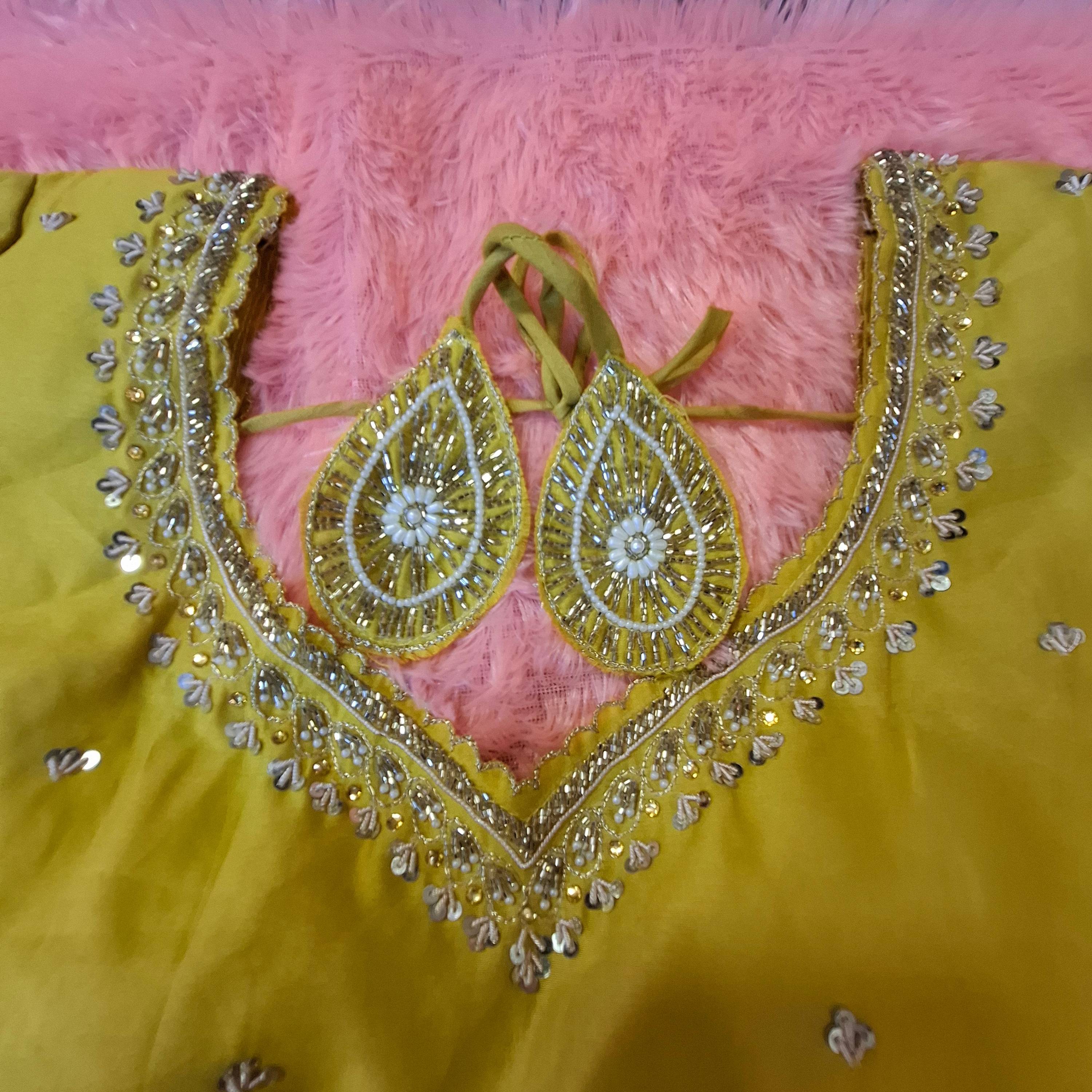 Kia Fashions Mustard Yellow Cotton Silk Hand Embroidered Readymade Blouse | Grocsy