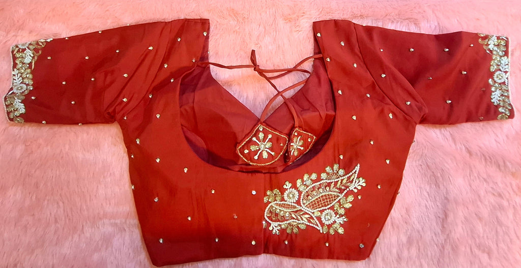 Kia Fashions Red Hand Embroidered Embroidered Readymade Blouse | Grocsy