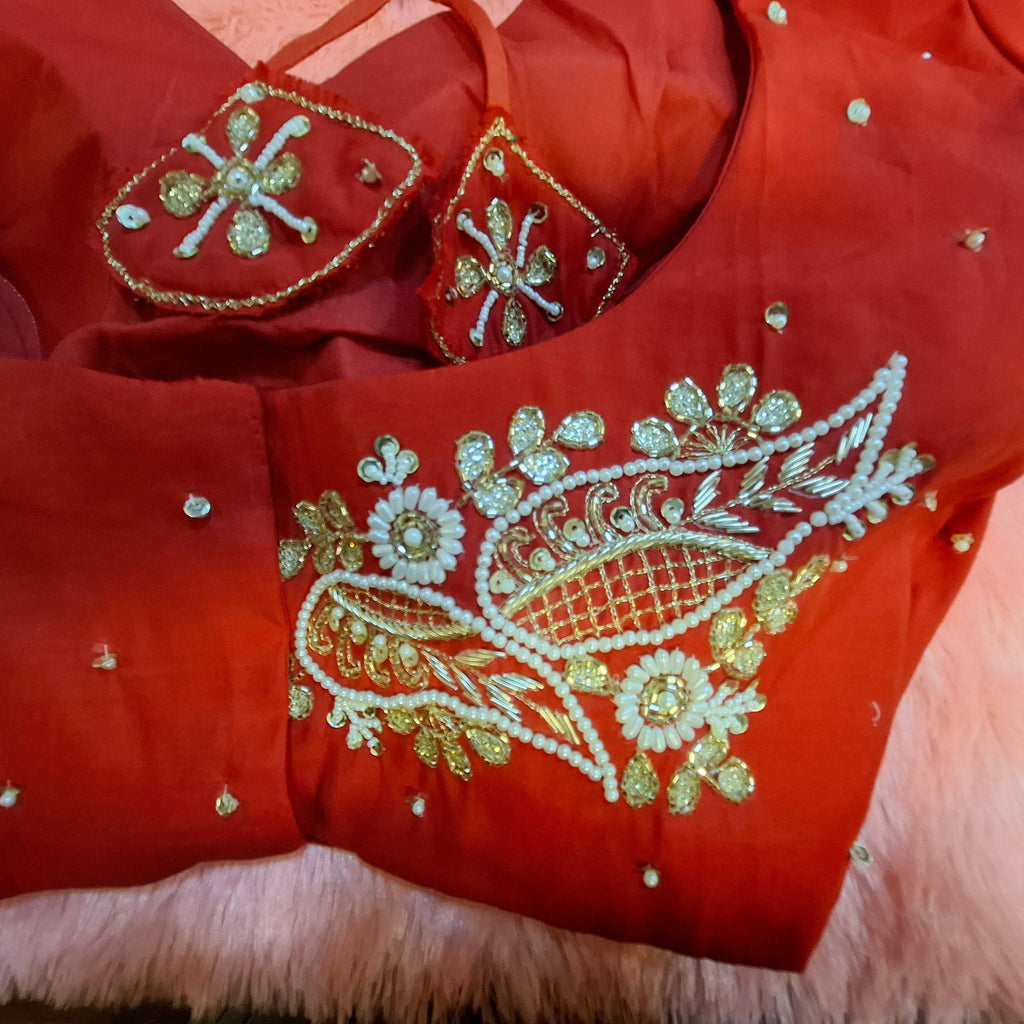Kia Fashions Red Hand Embroidered Embroidered Readymade Blouse | Grocsy