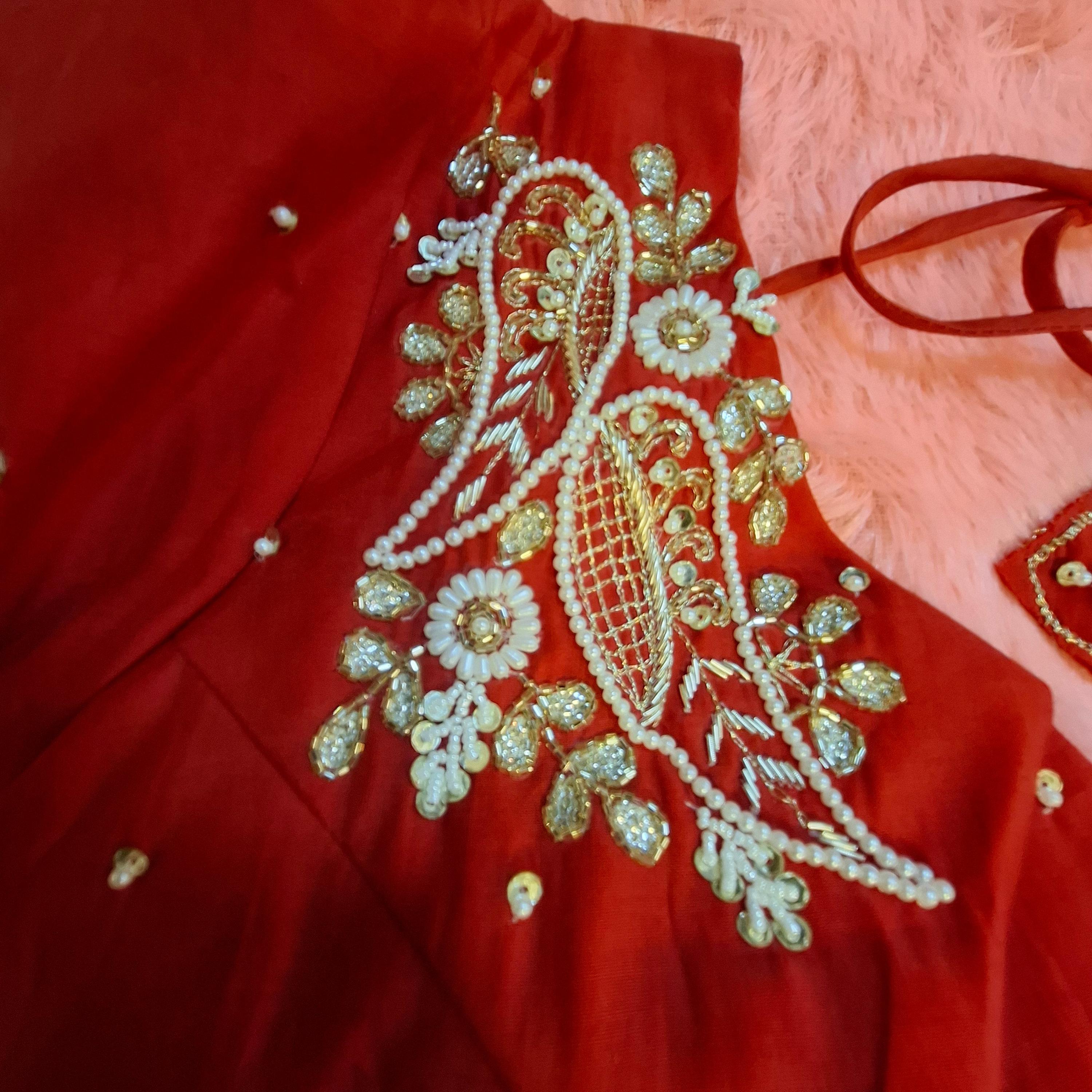 Kia Fashions Red Hand Embroidered Embroidered Readymade Blouse | Grocsy