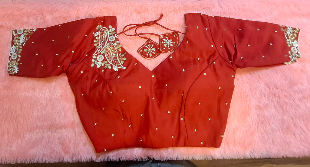 Kia Fashions Red Hand Embroidered Embroidered Readymade Blouse | Grocsy
