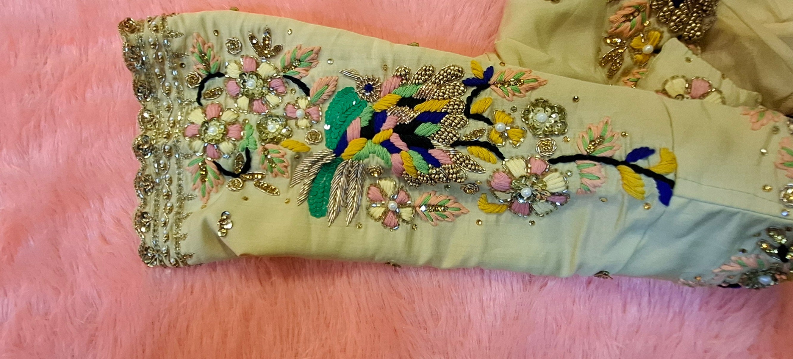 Kia Fashions Cream Hand Embroidered Embroidered Readymade Blouse | Grocsy
