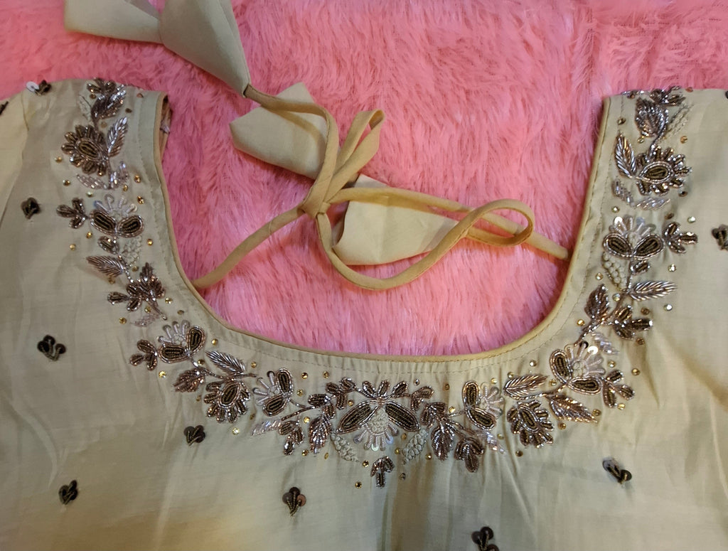 Kia Fashions Beige Cotton Silk Hand Embroidered Readymade Blouse | Grocsy