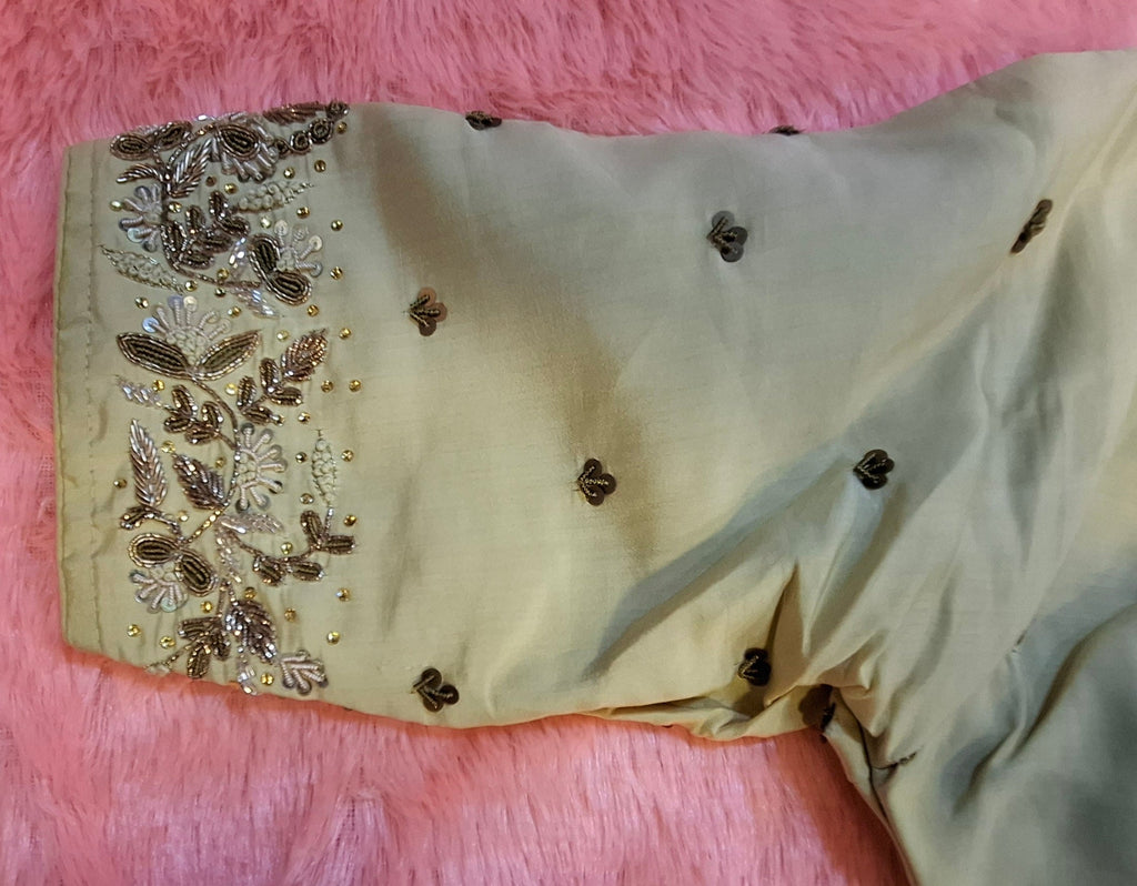 Kia Fashions Beige Cotton Silk Hand Embroidered Readymade Blouse | Grocsy