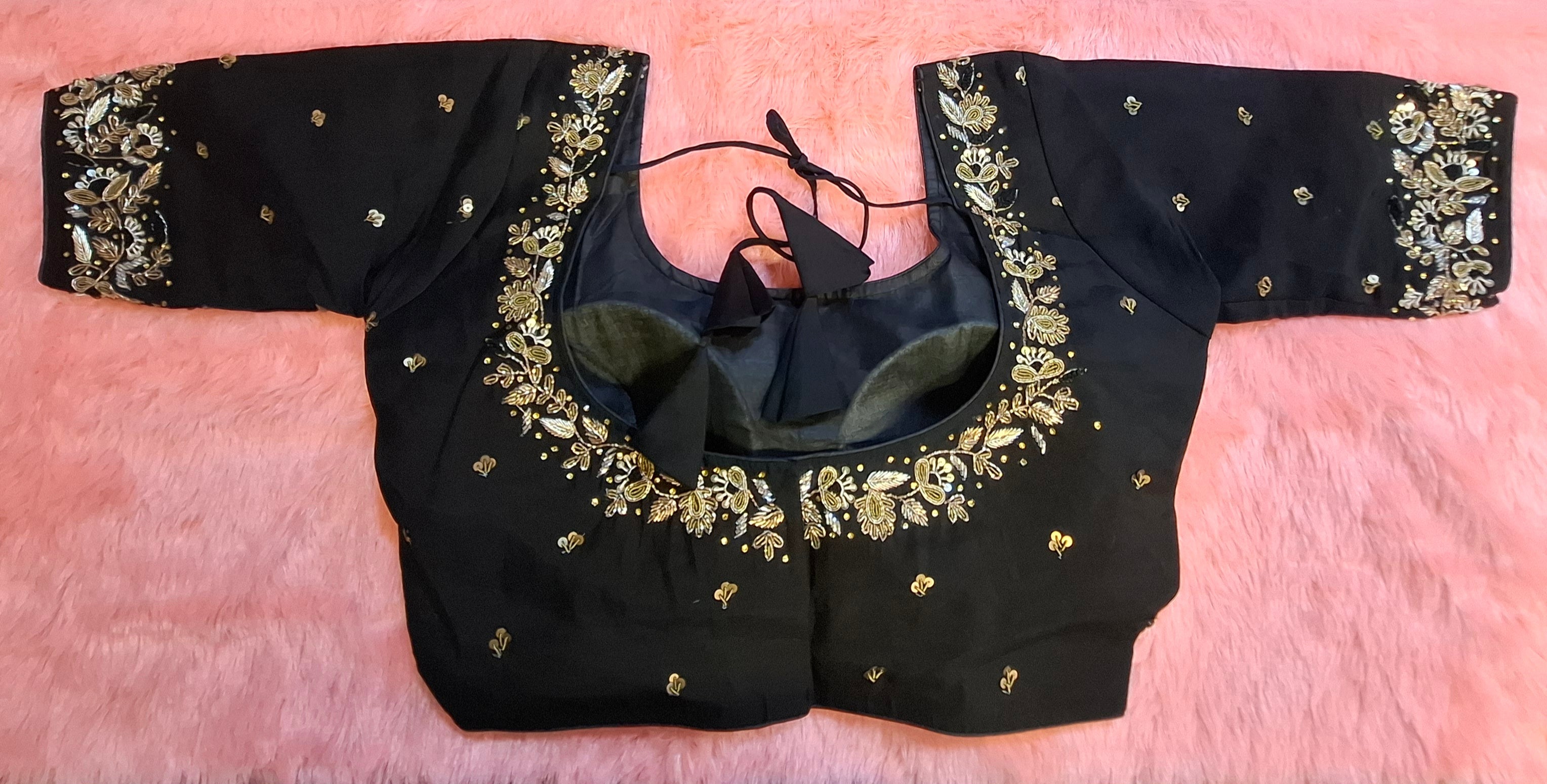 Kia Fashions Black Cotton Silk Hand Embroidered Readymade Blouse | Grocsy