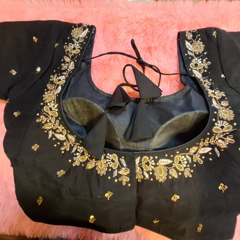 Kia Fashions Black Cotton Silk Hand Embroidered Readymade Blouse | Grocsy