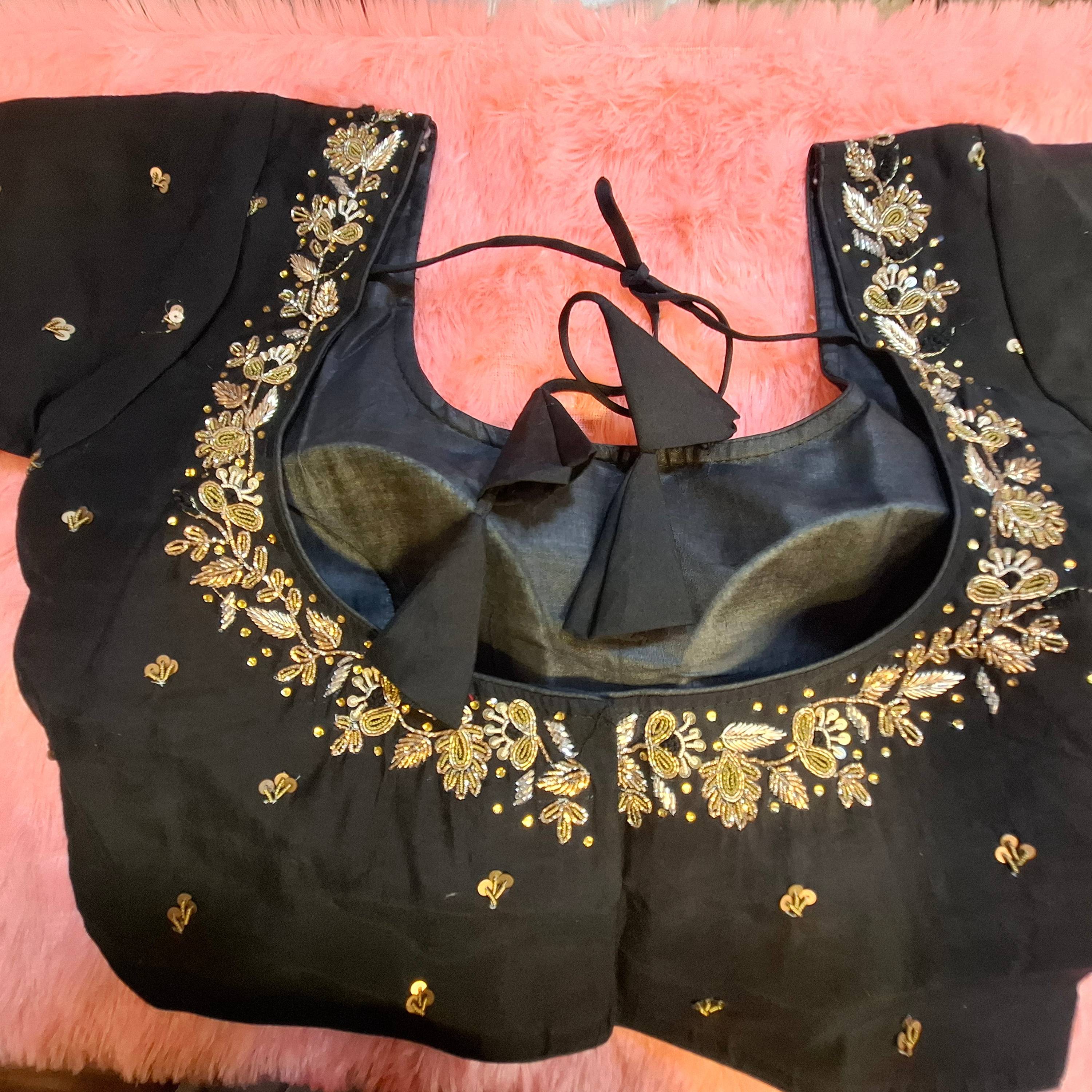 Kia Fashions Black Cotton Silk Hand Embroidered Readymade Blouse | Grocsy