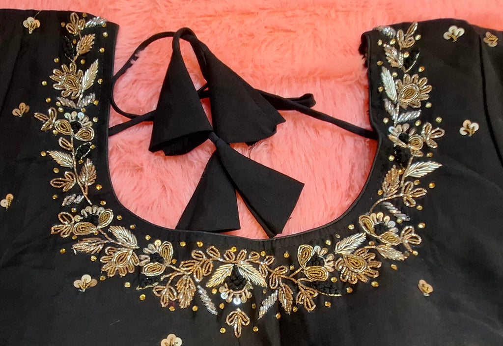 Kia Fashions Black Cotton Silk Hand Embroidered Readymade Blouse | Grocsy