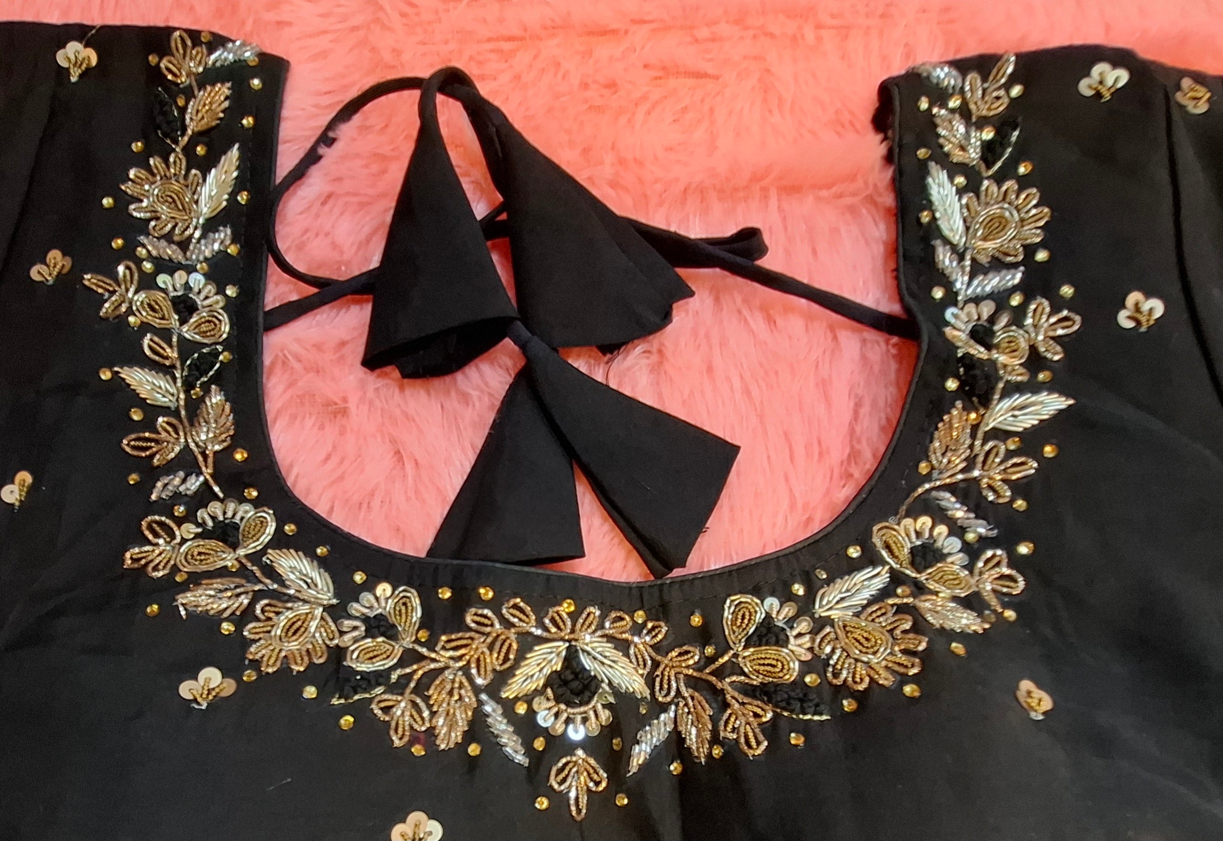 Kia Fashions Black Cotton Silk Hand Embroidered Readymade Blouse | Grocsy