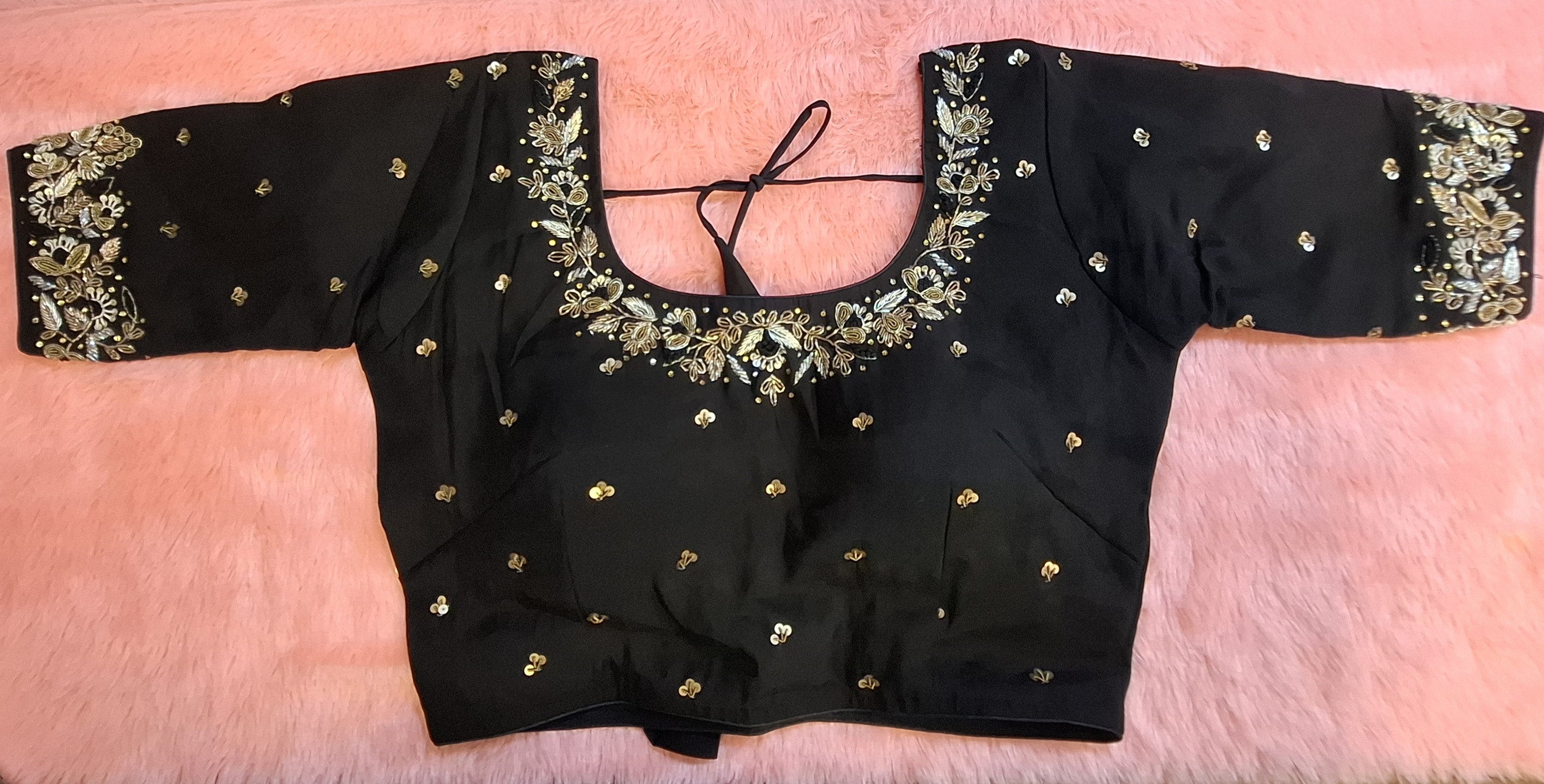 Kia Fashions Black Cotton Silk Hand Embroidered Readymade Blouse | Grocsy