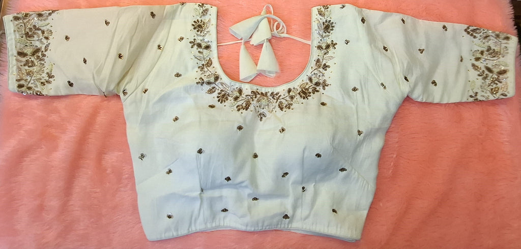 Kia Fashions Off-White Cotton Silk Hand Embroidered Readymade Blouse | Grocsy