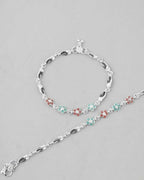 VOJ Set of 2 Stone Studded Mutli Color Flower Shaped Anklet | Grocsy