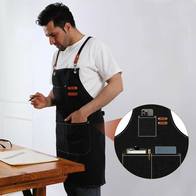 Supvox Waterproof Home Apron - Kitchen And Workshop With Tool Pockets -Black | Grocsy