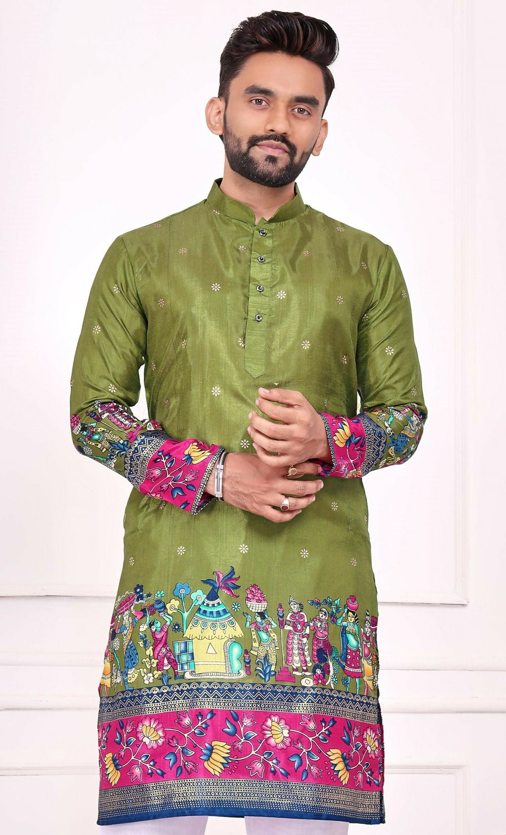 Anaita Green Dola Silk Straight Kurta With Foil Work | Grocsy