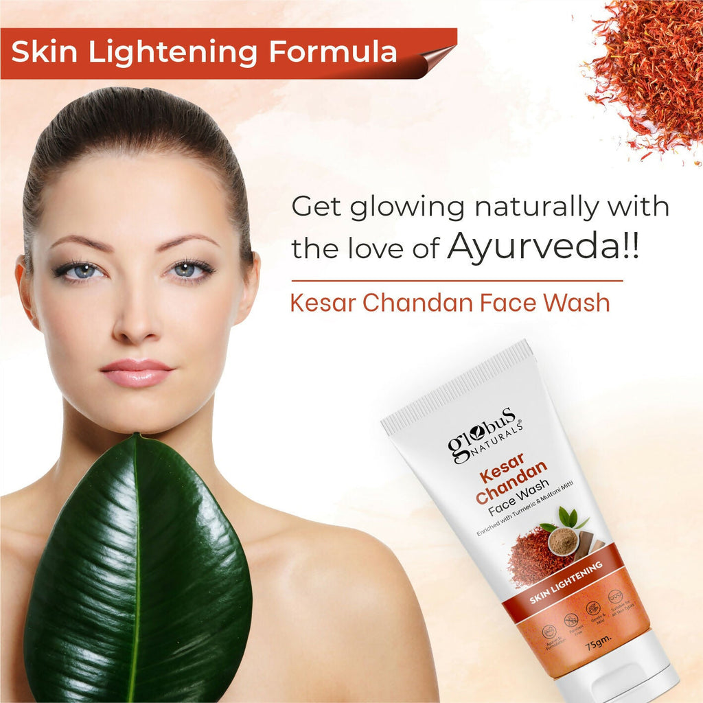 Globus Naturals Kesar Chandan Skin Lightening & Tan Removal Face wash, Suitable For All Skin Types | Grocsy