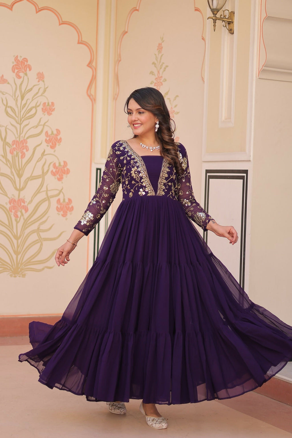 Joban Fashion Purple Georgette Sequence Embroidery Work Dress | Grocsy