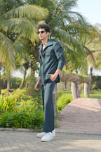 Strukt Deep Teal Shacket by Hilo Design | Grocsy