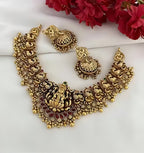 Jewel City Traditional Lakshmi Temple Necklace Set for Women Gold-Tone Bridal Jewelry with Earrings, Ethnic South Indian Choker | Grocsy