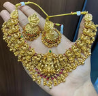 Jewel City Traditional Lakshmi Temple Necklace Set for Women Gold-Tone Bridal Jewelry with Earrings, Ethnic South Indian Choker | Grocsy
