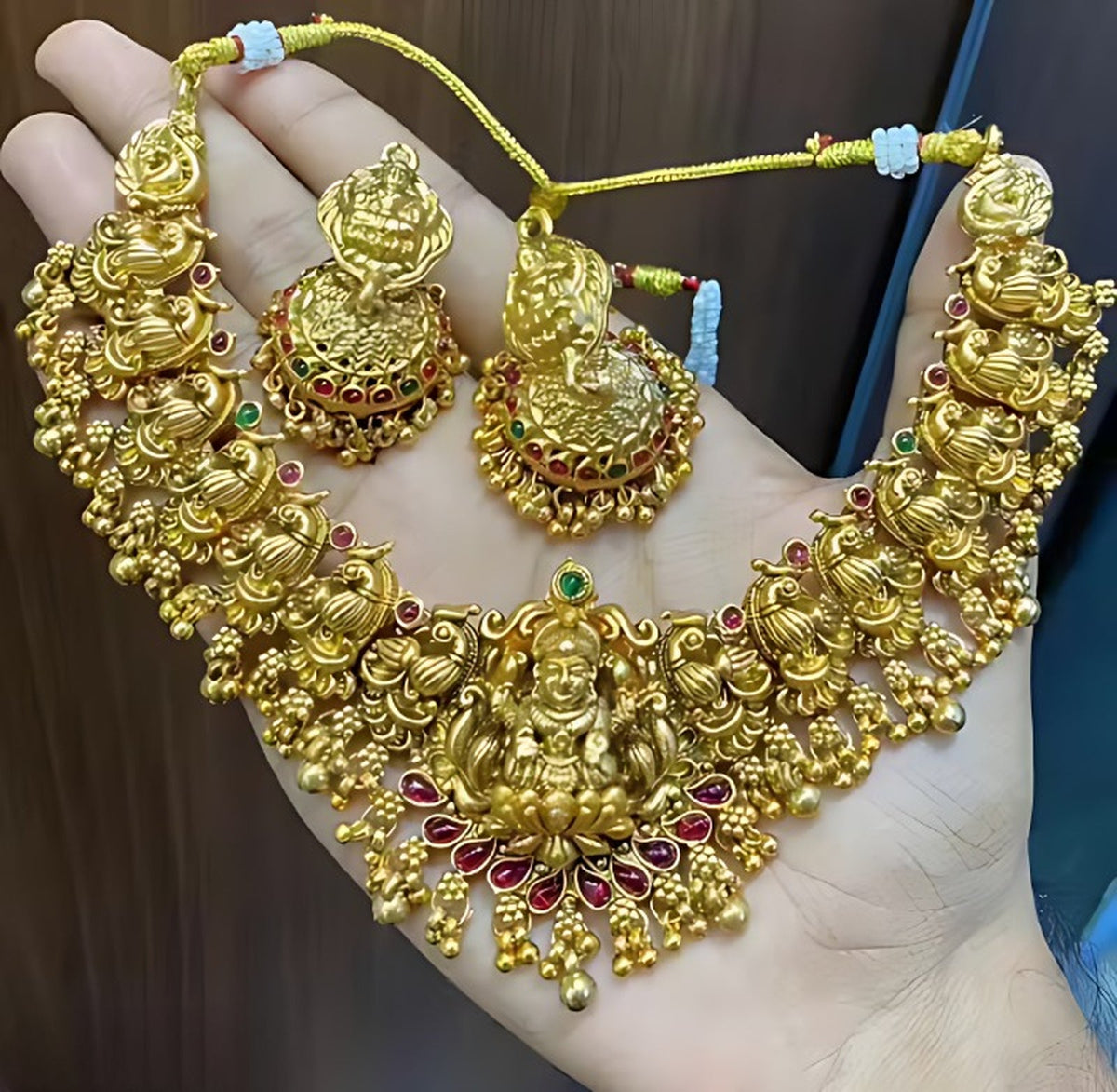 Jewel City Traditional Lakshmi Temple Necklace Set for Women Gold-Tone Bridal Jewelry with Earrings, Ethnic South Indian Choker | Grocsy