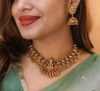 Jewel City Traditional Lakshmi Temple Necklace Set for Women Gold-Tone Bridal Jewelry with Earrings, Ethnic South Indian Choker | Grocsy